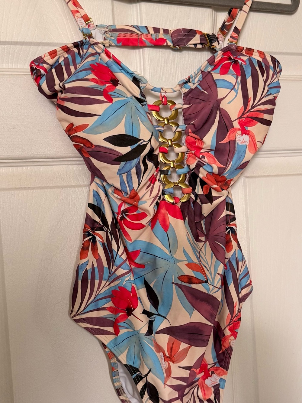 VENUS Multicolor Tropical Floral One-Piece with Gold Ring Detail